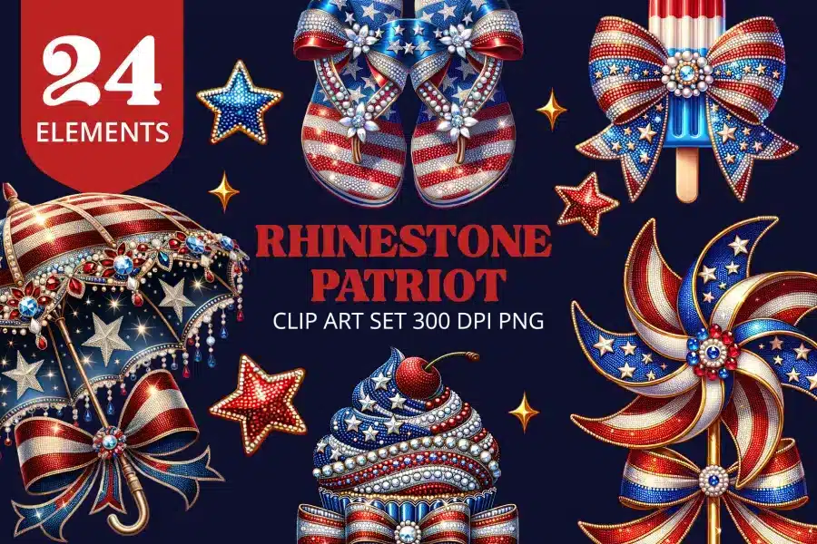 Rhinestone Patriot Clip Art Set - Digital Download Png Graphics With Usa Theme