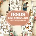 Jesus Free Junk Journal Kit - printable JPG pages with religious and floral illustrations