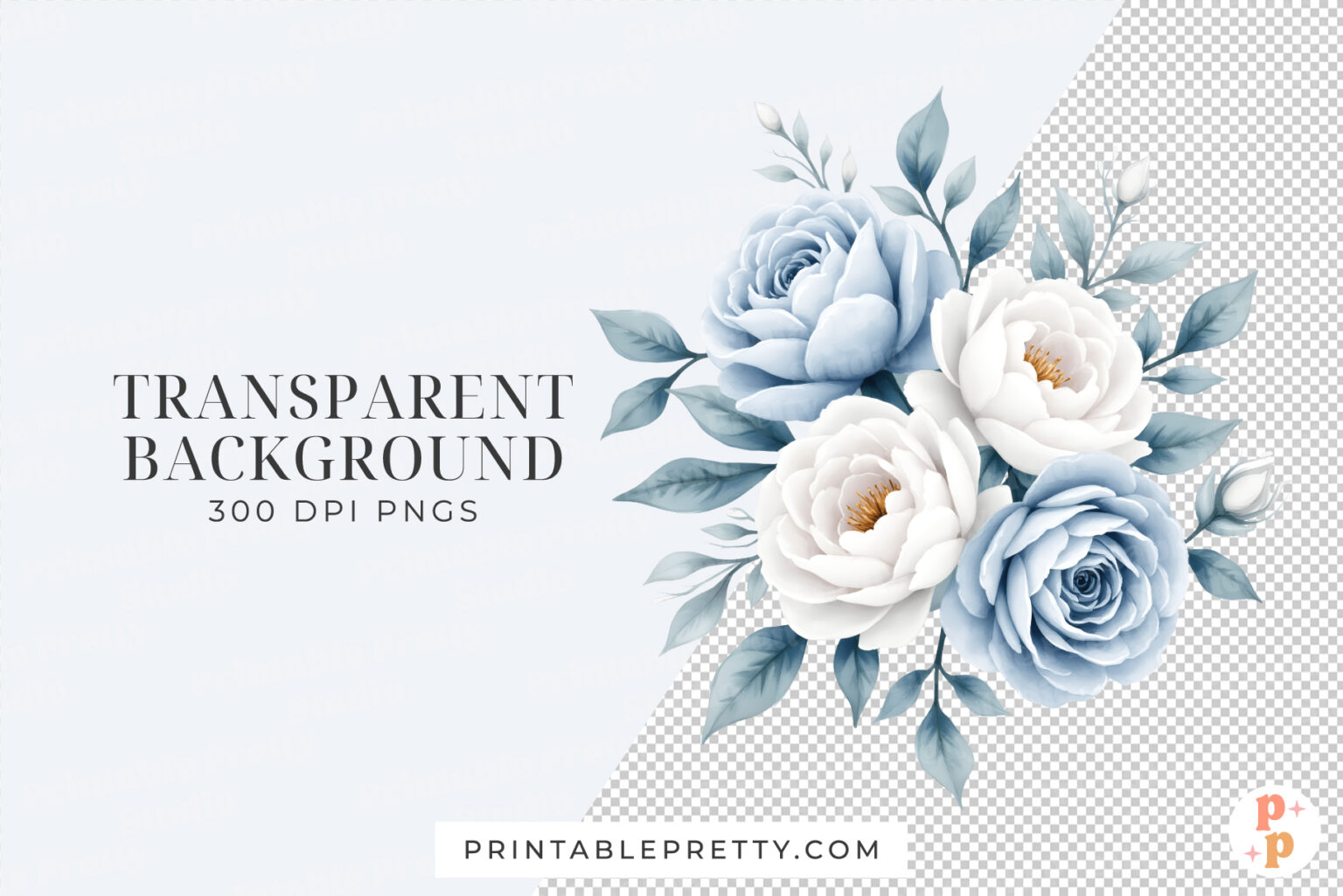 Blue And White Floral Clip Art – 10 PNG Graphics - Printablepretty.com