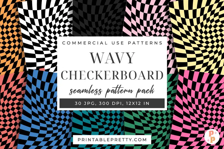 Wavy Checkerboard Digital Paper Pack – 30 Seamless 12X12 Inch Jpeg Files Featuring A Spiraling, Warped Checkerboard Pattern In Various Colors For Digital Crafting And Printing.