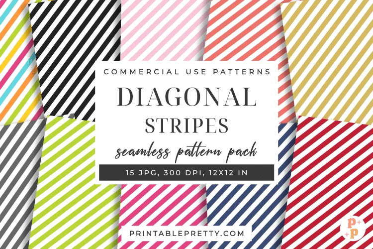 Diagonal Stripes Digital Paper – 15 Seamless 12X12 Inch Jpeg Files Featuring Bright, Parallel Diagonal Stripes In Colors Including Red, Pink, Green, And Yellow For Digital Crafting.